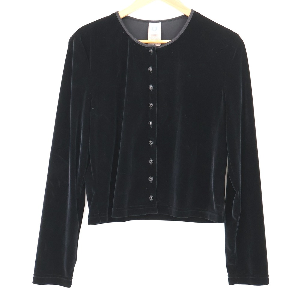 Vtg‎ Y2K Black Velvet Cardigan Womens Size XL Button 90s Career Goth Witchy Emo